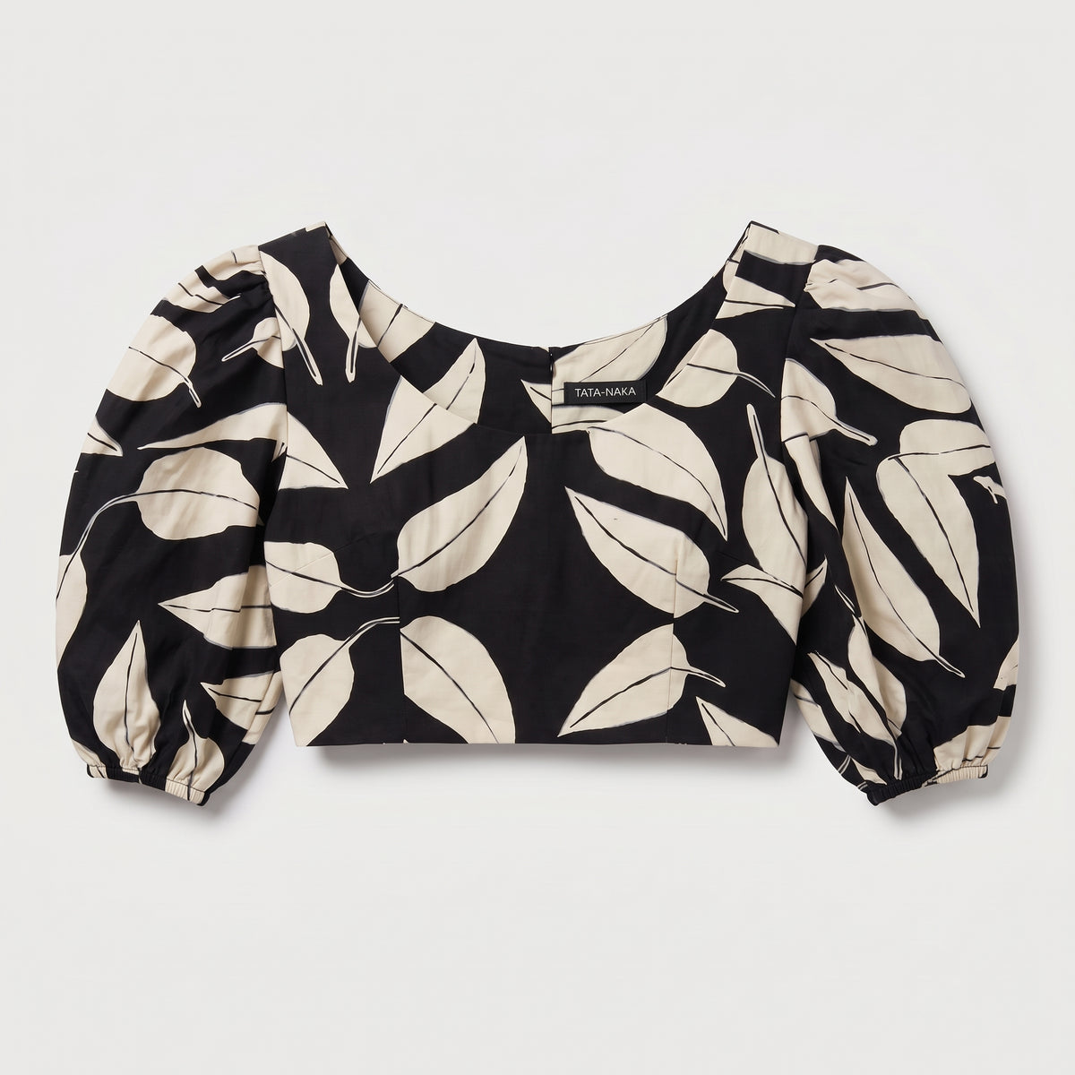 Leaf Print Puff Sleeve Crop