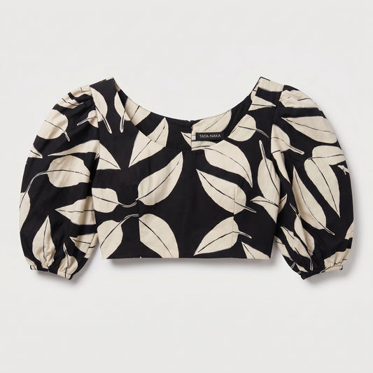 Leaf Print Puff Sleeve Crop