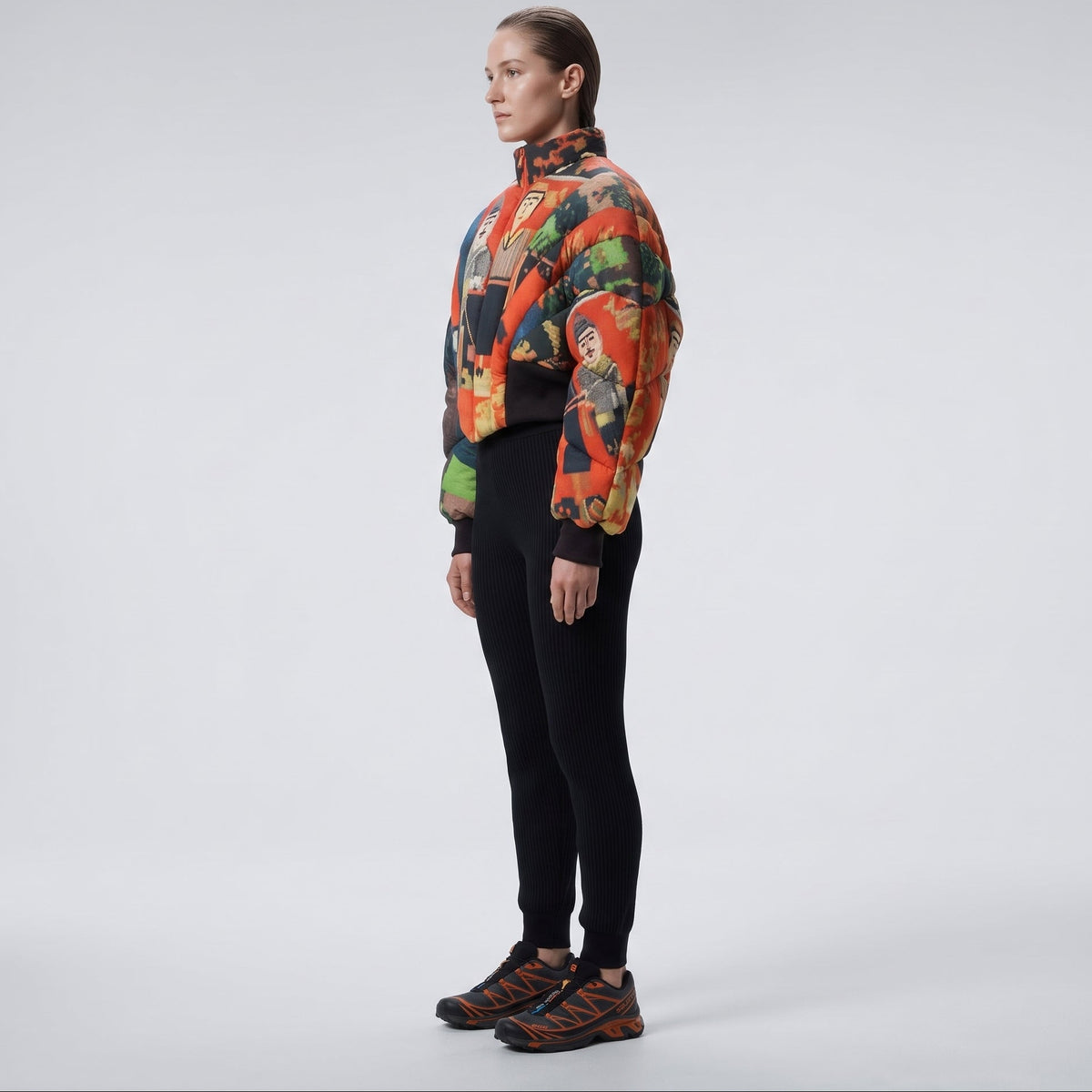 Graphic Print Cropped Puffer Jacket