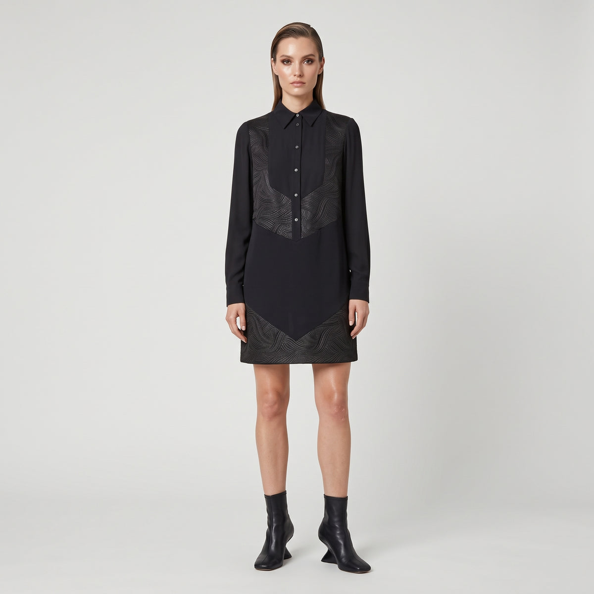 Textured Panel Button-Down Dress