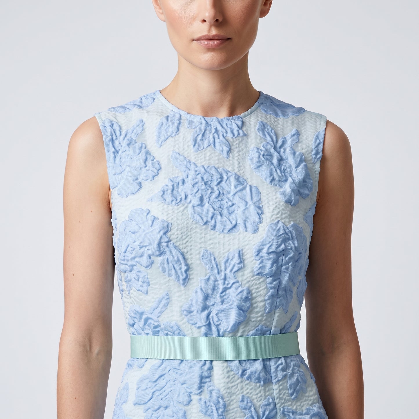 Floral Embossed Sleeveless Midi Dress