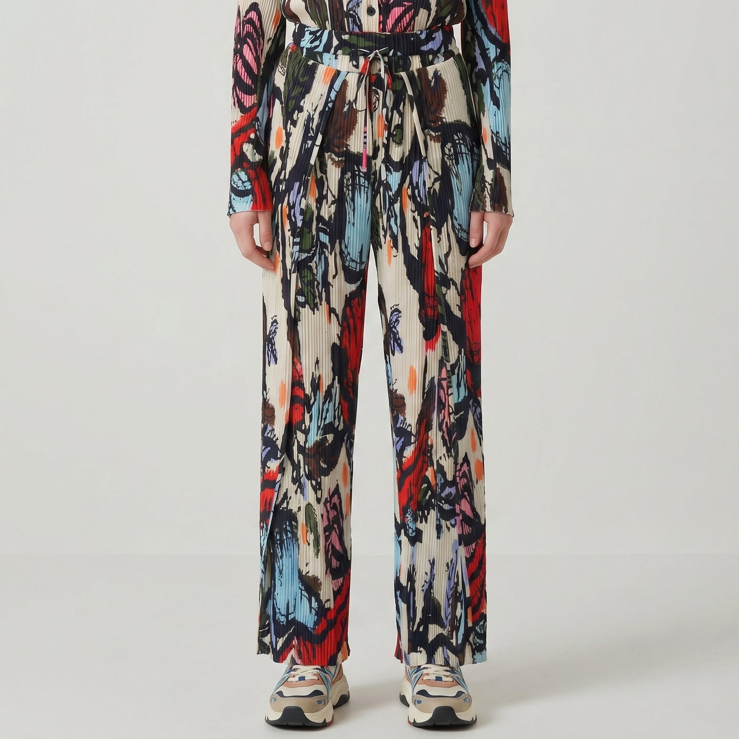 Abstract Printed Pleated Trousers