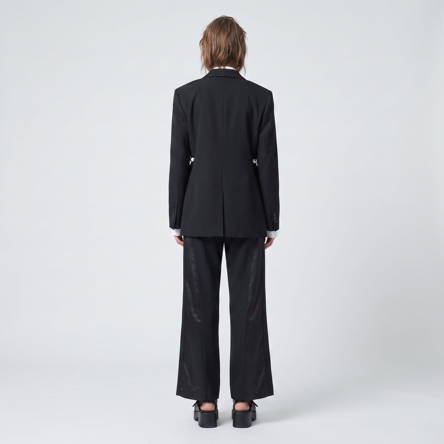 Tailored Satin-Paneled Black Trousers