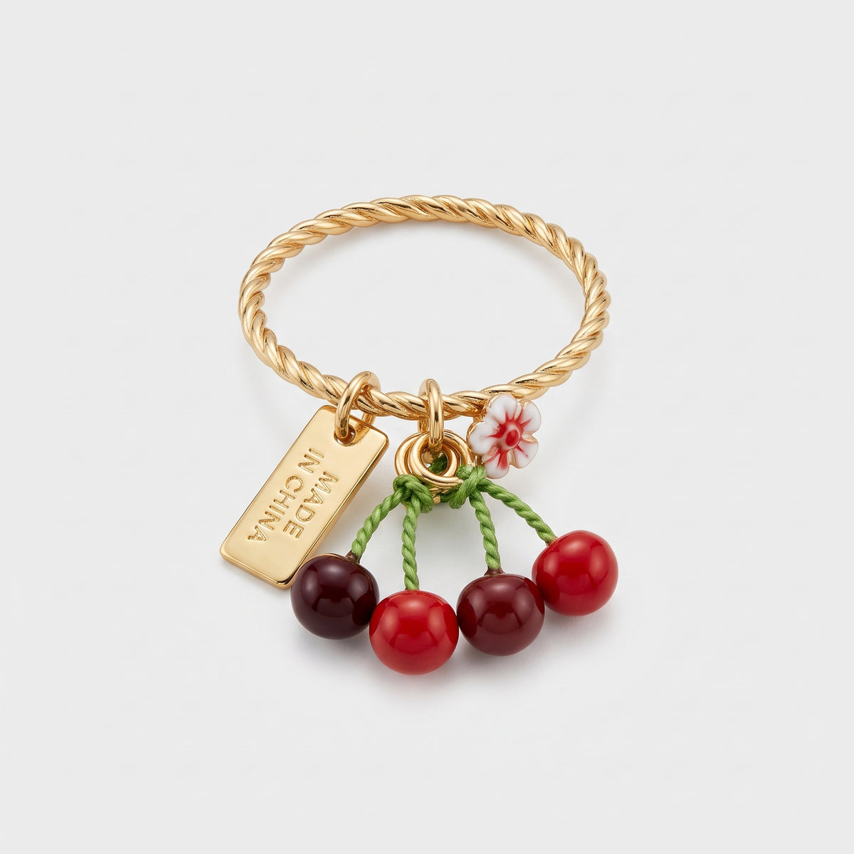 Playful Cherry Charm Twist Ring