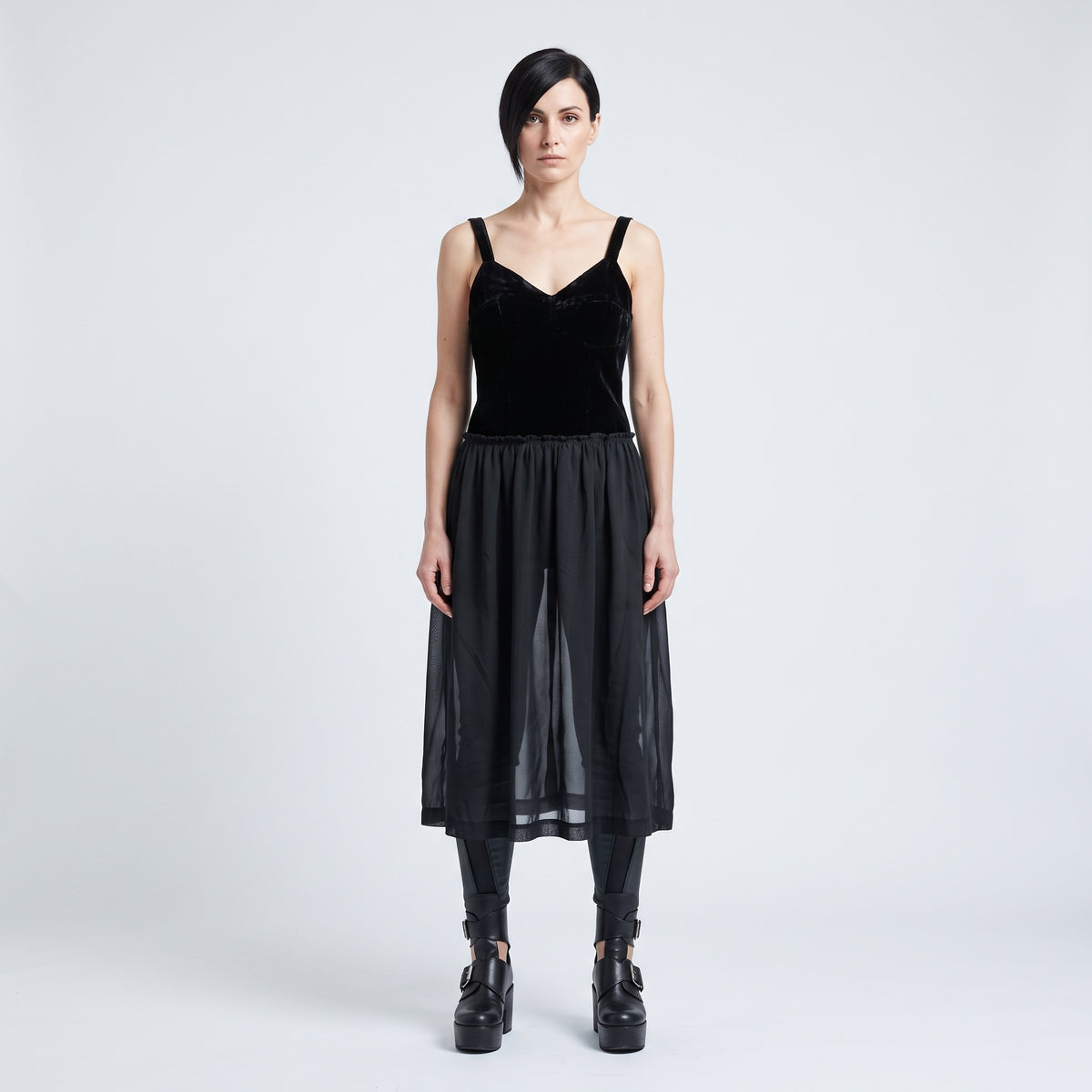 Black Velvet Corset Midi Dress