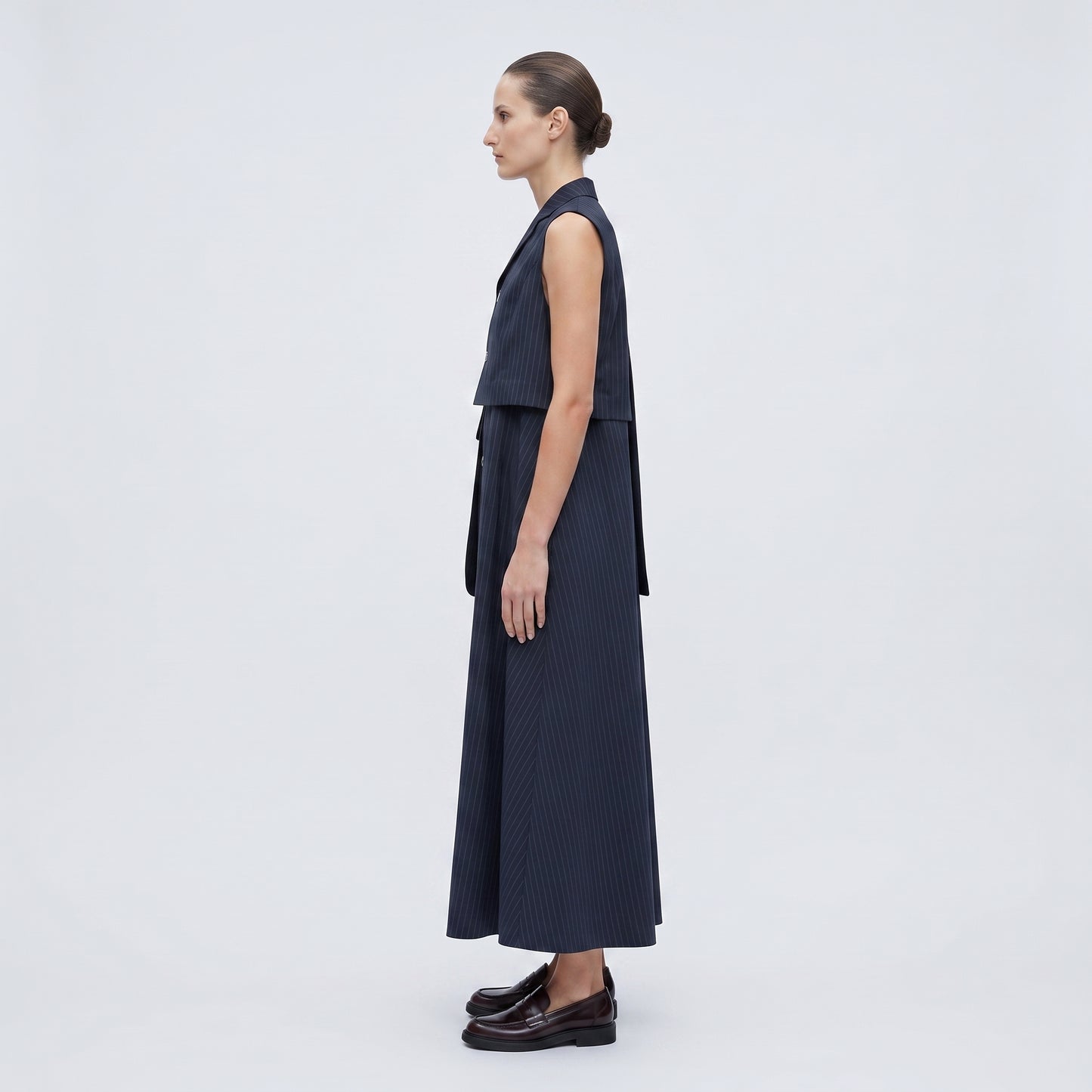 Tailored Pinstripe Layered Vest Dress