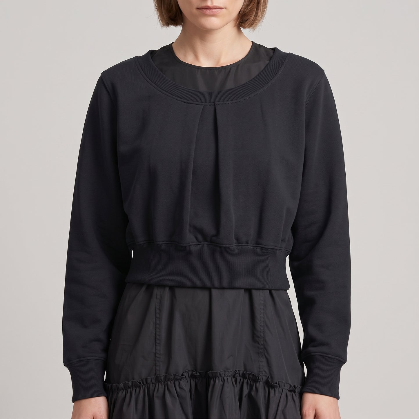 Pleated Mixed Media Mini Dress