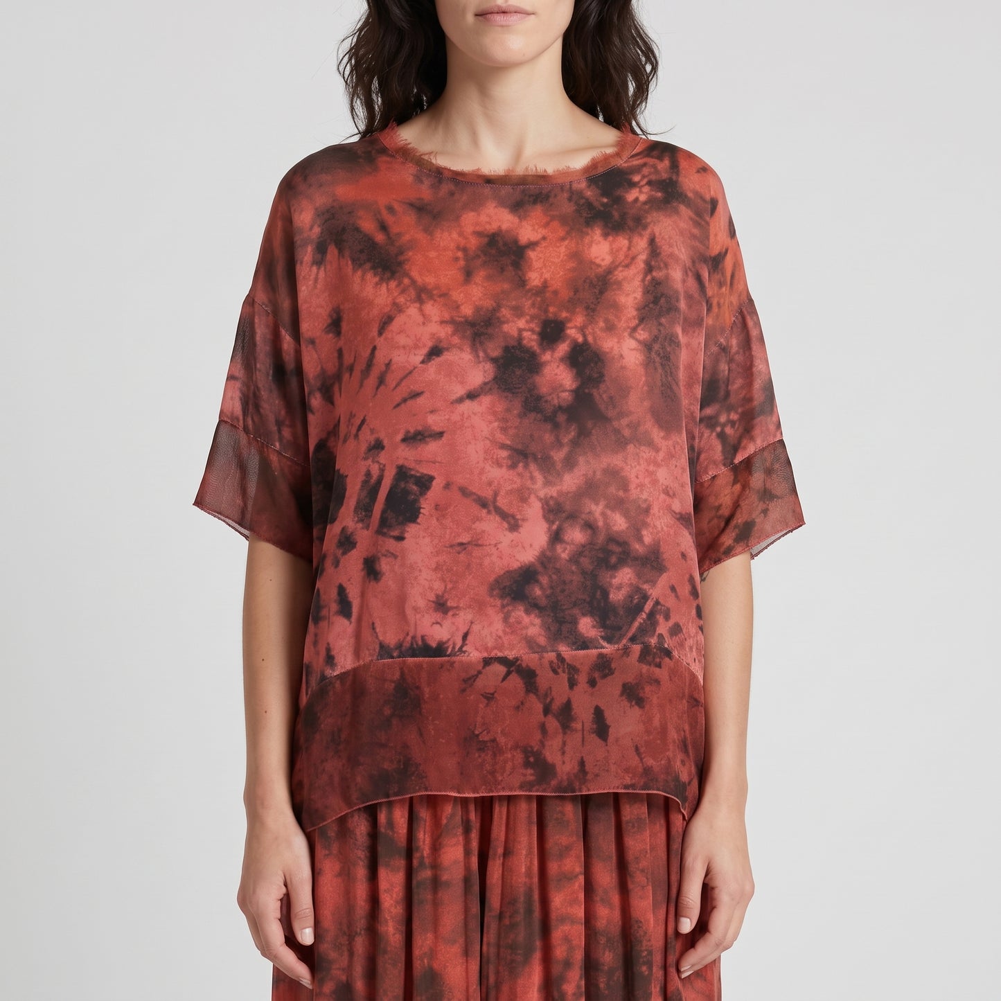 Abstract Tie-Dye Silk Blouse