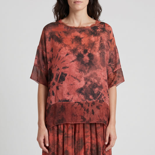 Abstract Tie-Dye Silk Blouse