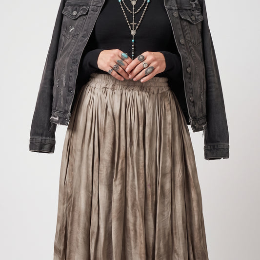 Distressed Pleated Midi Skirt