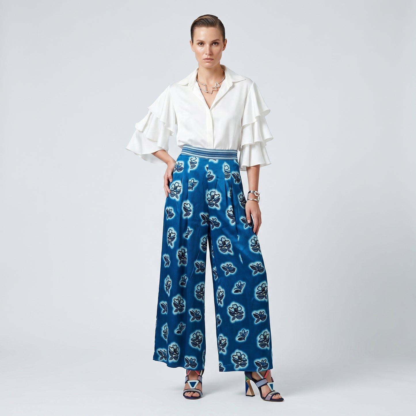 Floral Print Wide Leg Trousers
