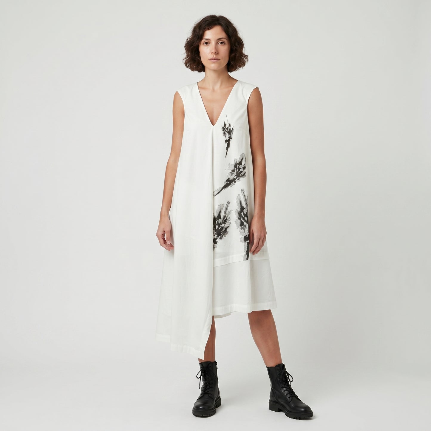 Asymmetric Graphic V-Neck Dress