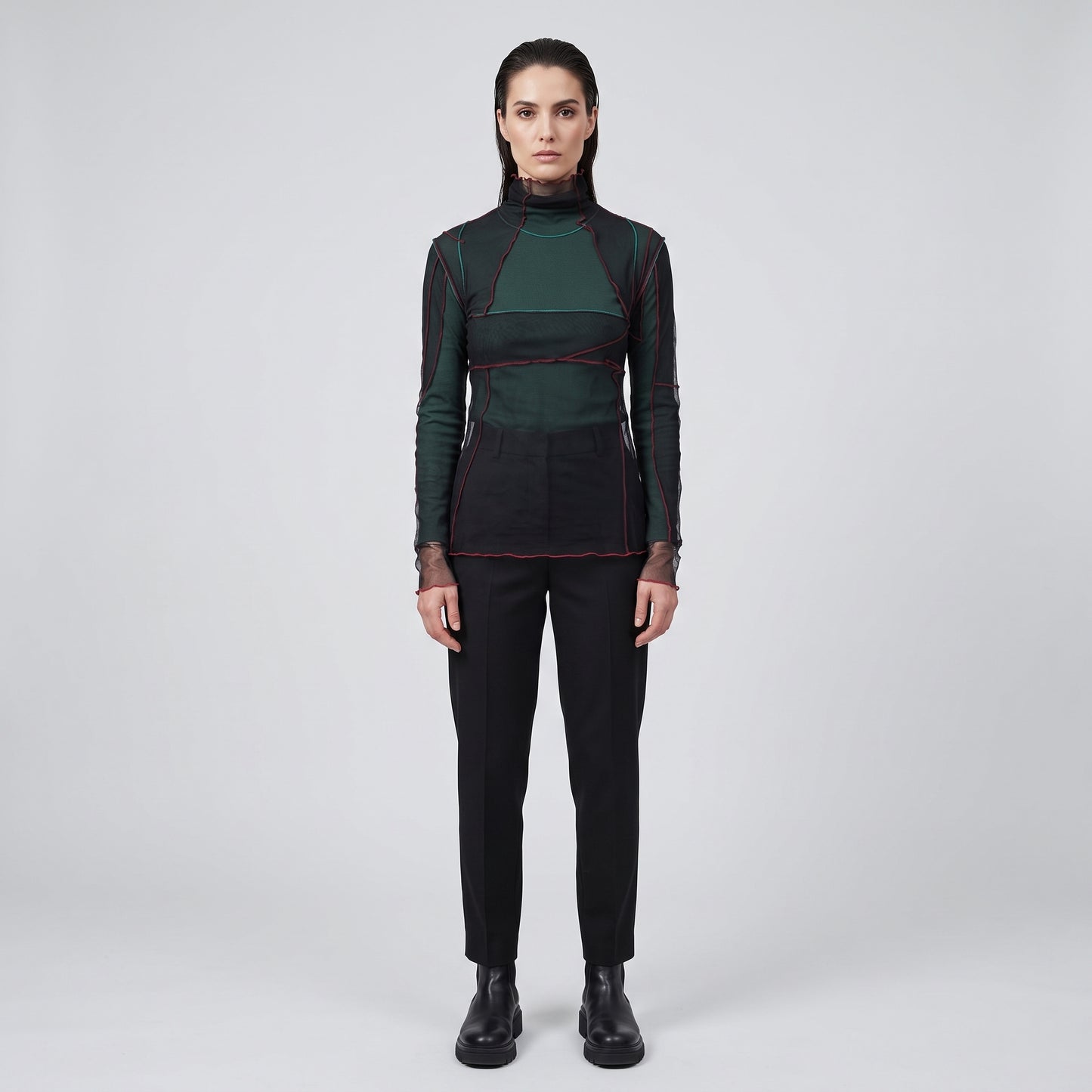Layered Mesh Turtleneck Top