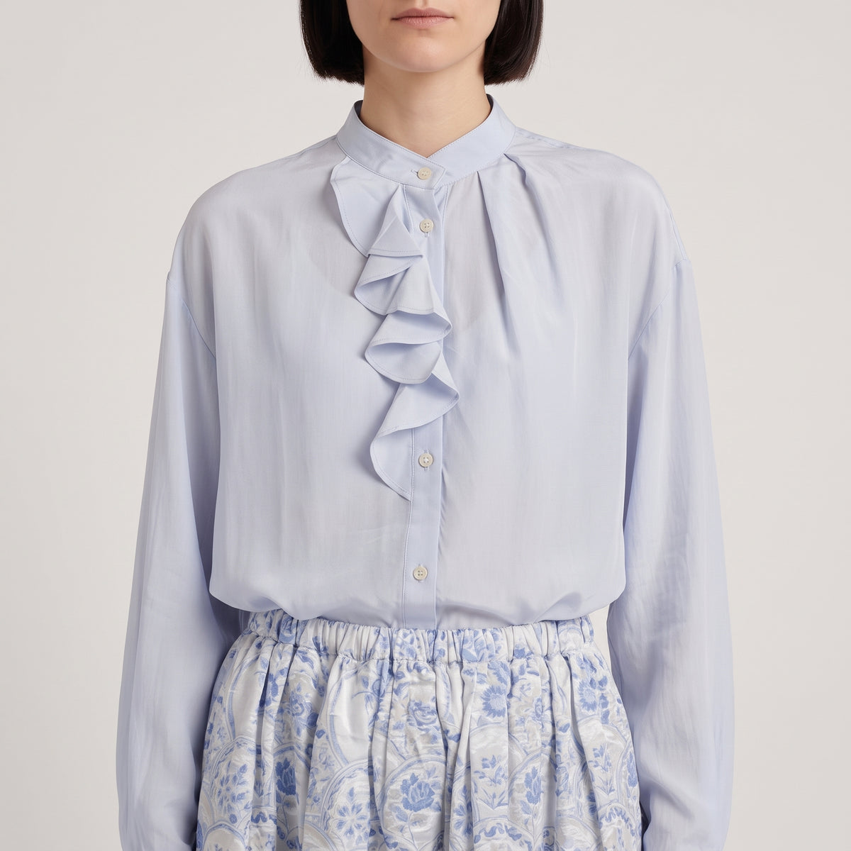 Ruffled Mandarin Collar Blouse