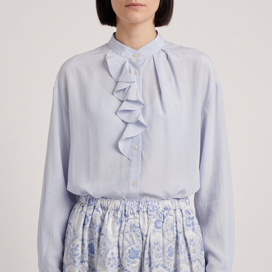 Ruffled Mandarin Collar Blouse