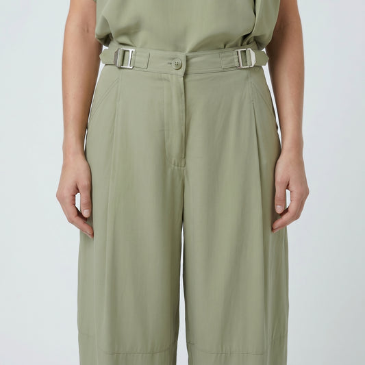 Pleated Sage Green Cropped Trousers