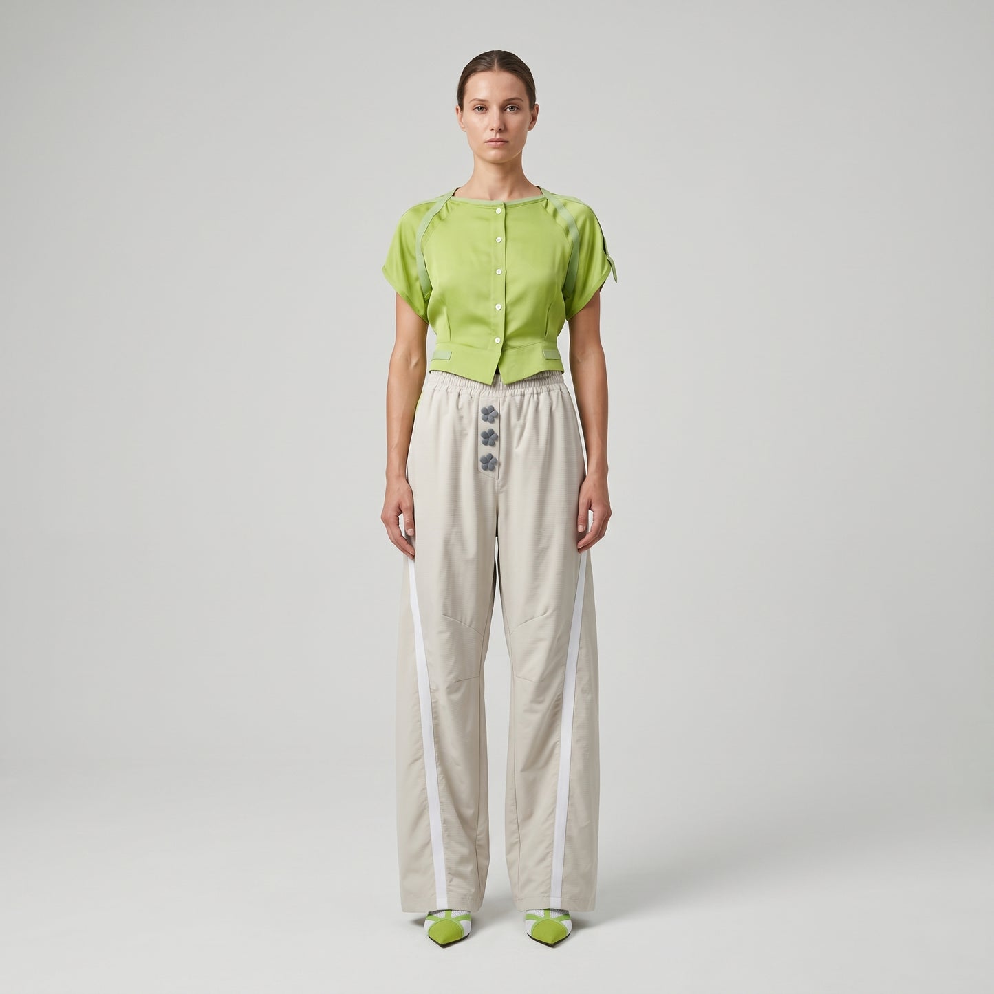 Floral Button Relaxed Casual Trousers