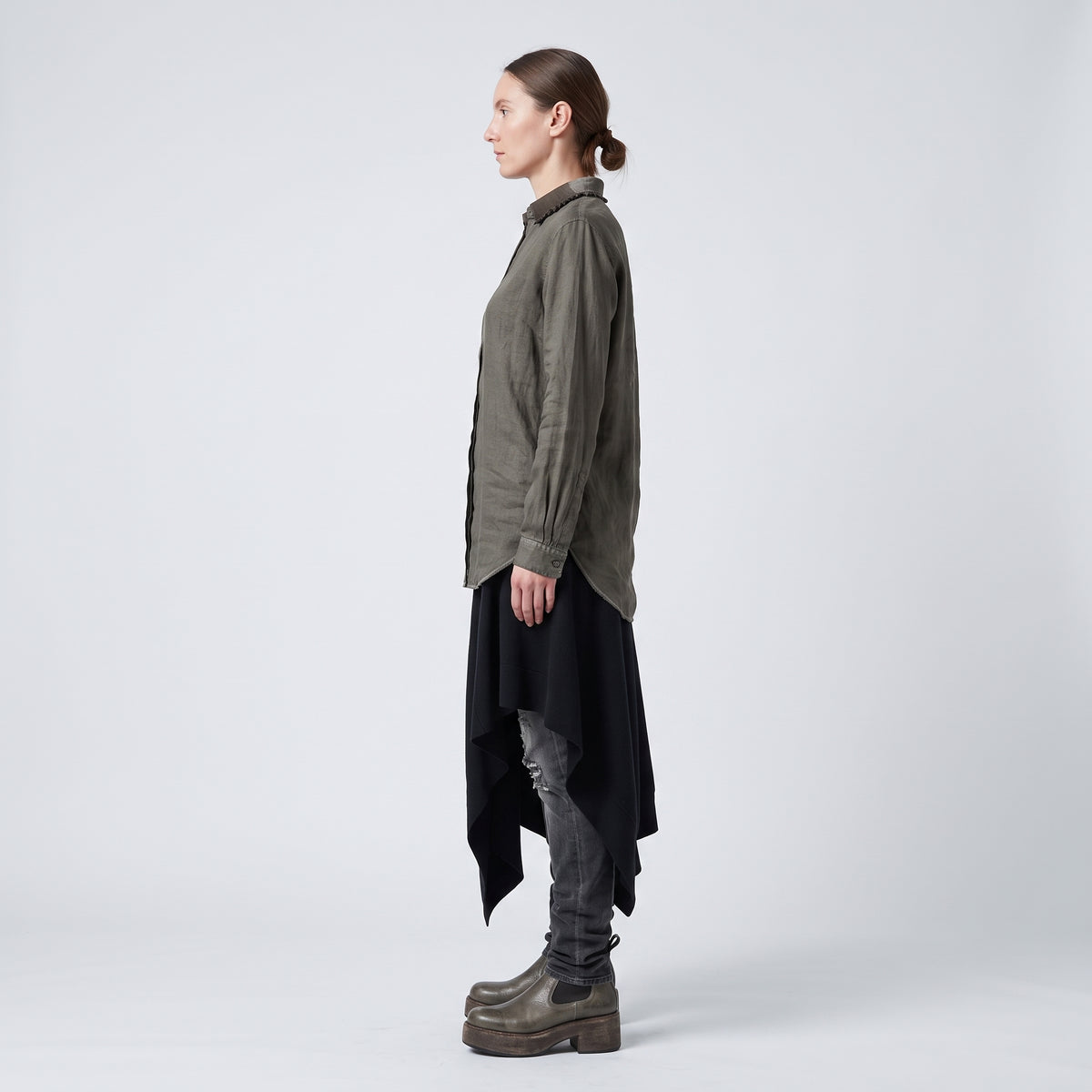 Frilled Collar Linen Shirt