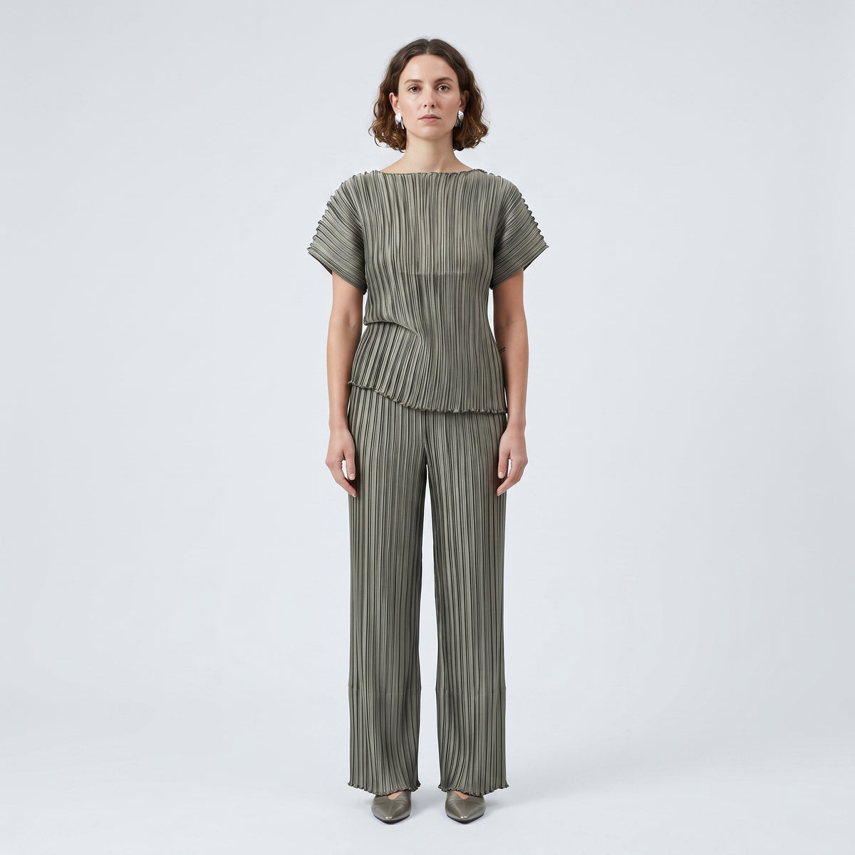Pleated Olive Statement Top