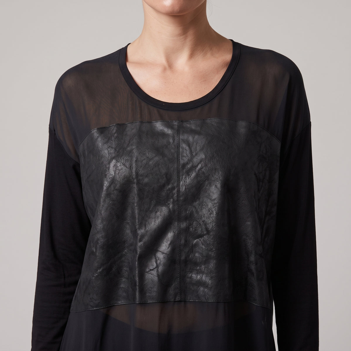 Mesh Paneled Long Sleeve Top