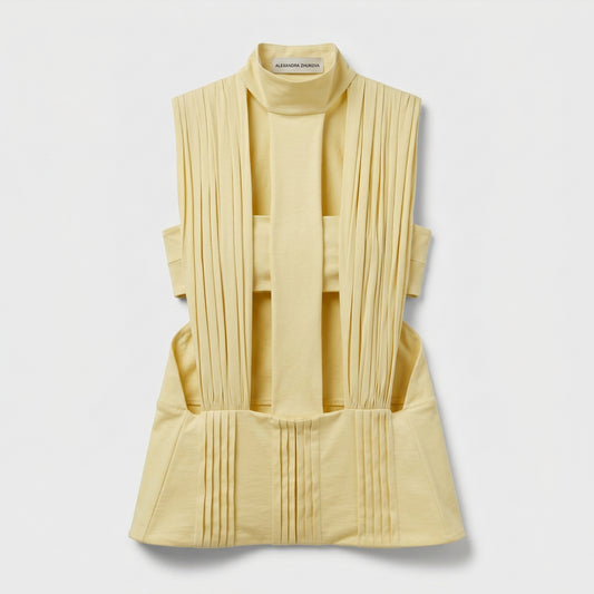 Pleated High Neck Sleeveless Top