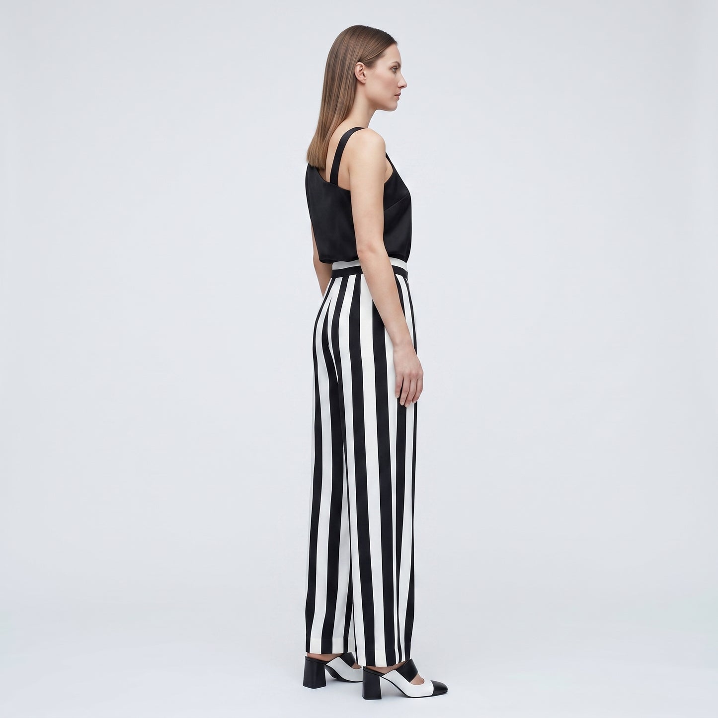 High-Waisted Striped Tailored Trousers
