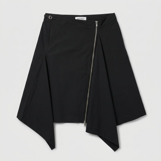 Asymmetric Zip Front Midi Skirt