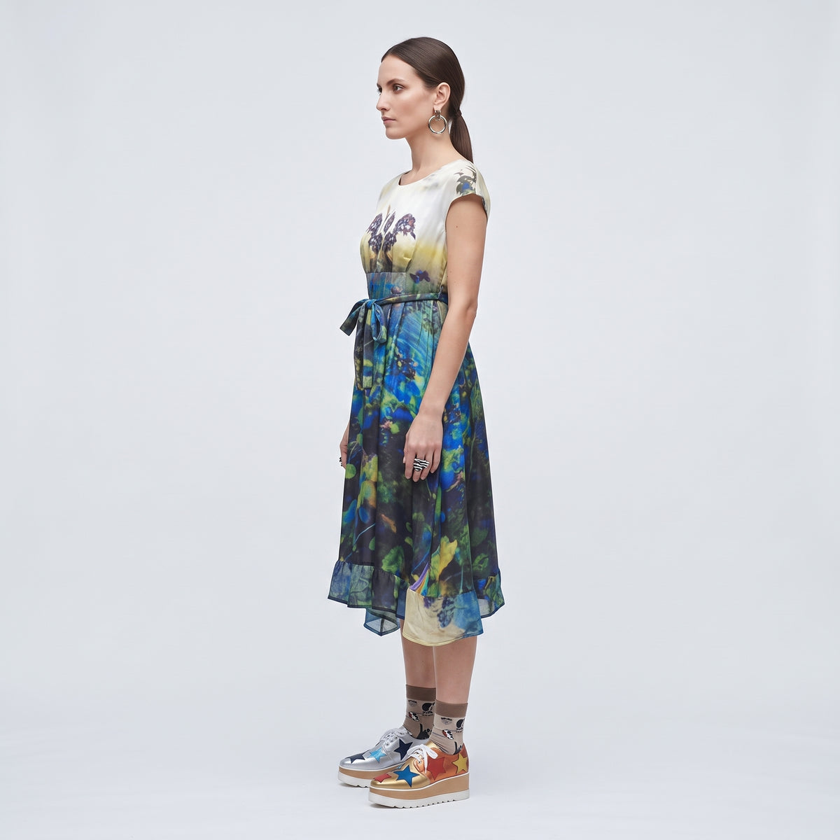 Floral Print Cap Sleeve Dress