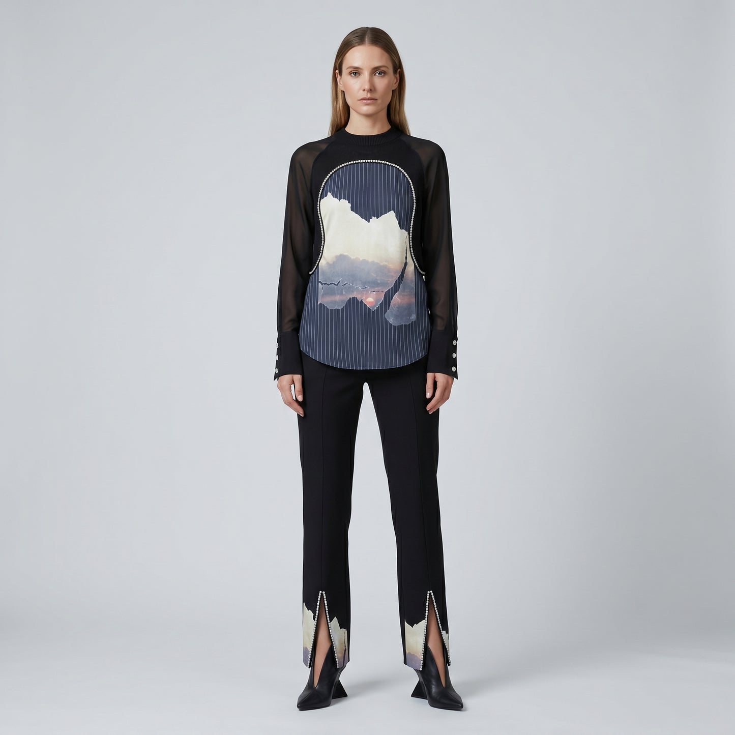 Crystal Embellished Printed Top