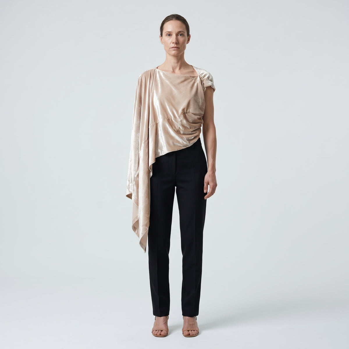 Asymmetric Velvet Draped Top