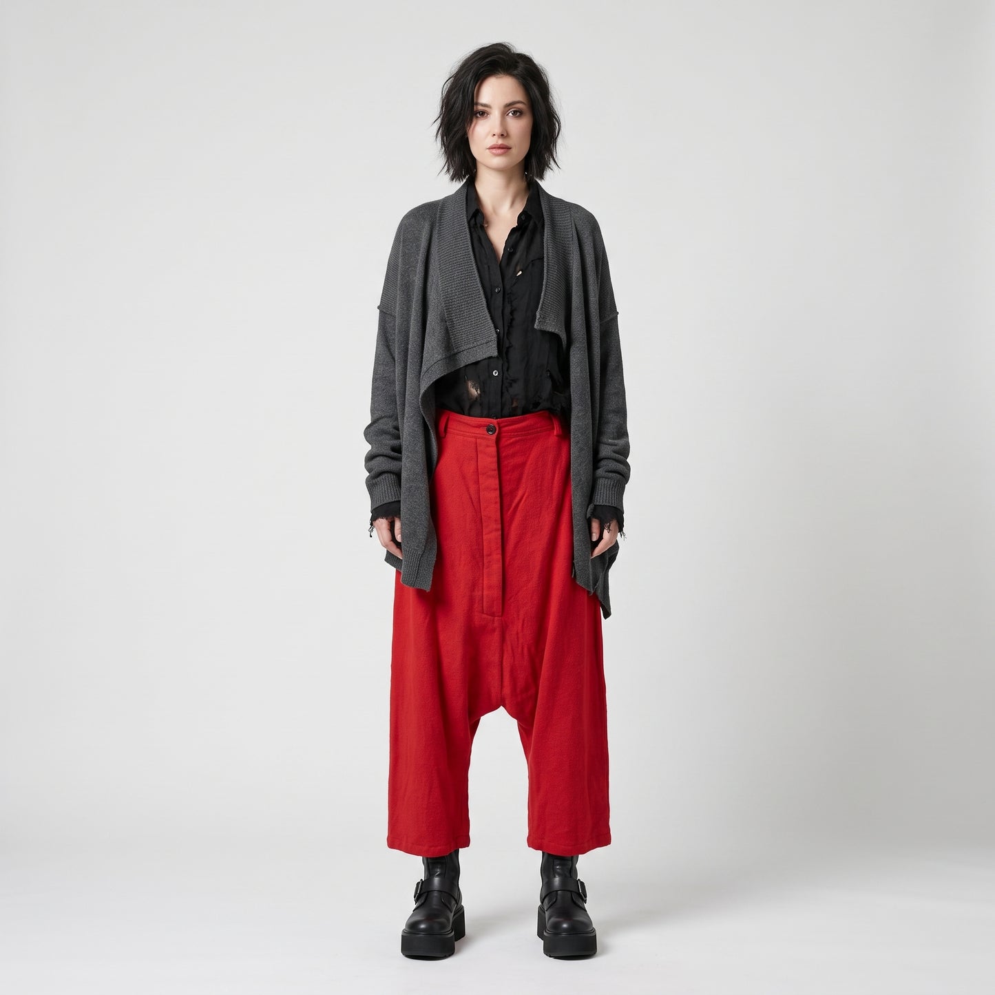 Bold Red Drop-Crotch Trousers