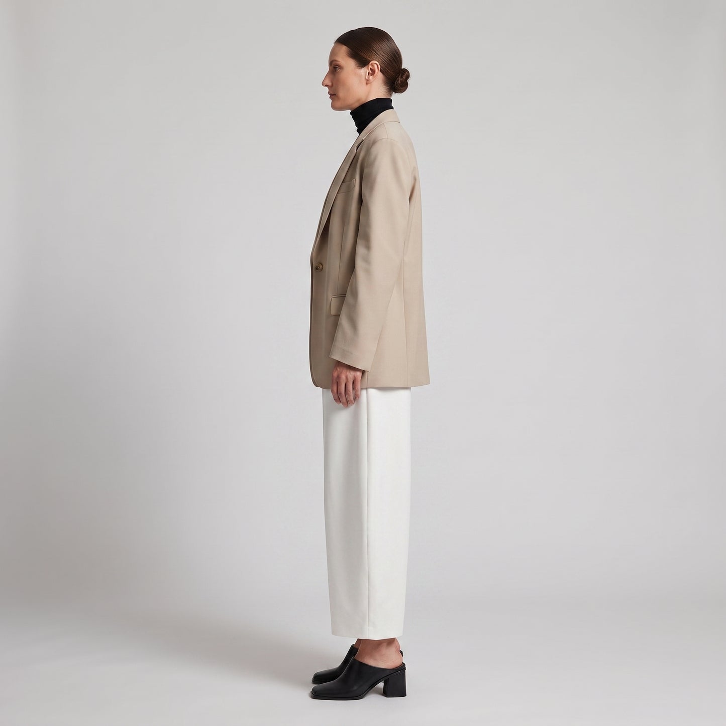 High-Waisted Sculpted White Trousers