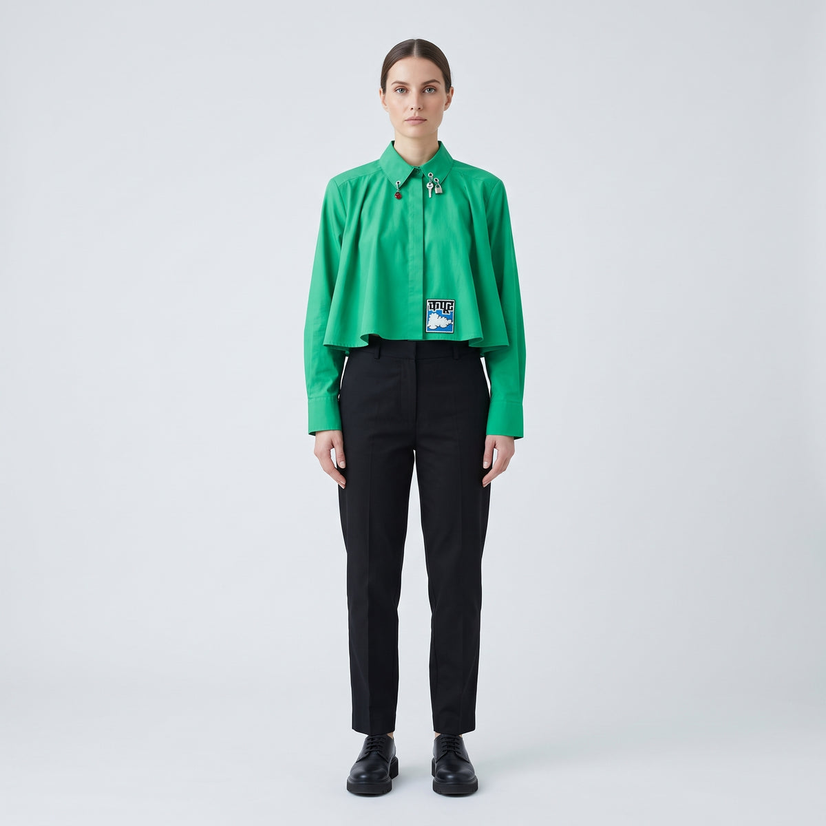 Embellished Cropped Green Shirt
