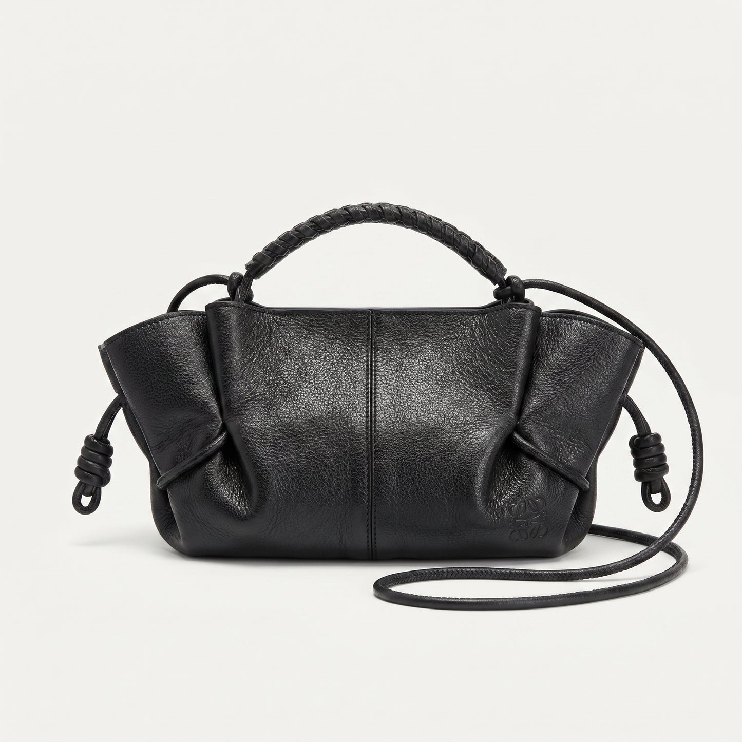 Braided Leather Ruched Mini Bag