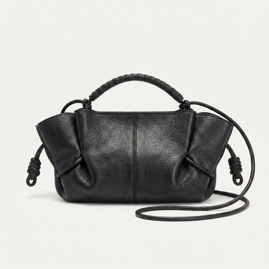 Braided Leather Ruched Mini Bag