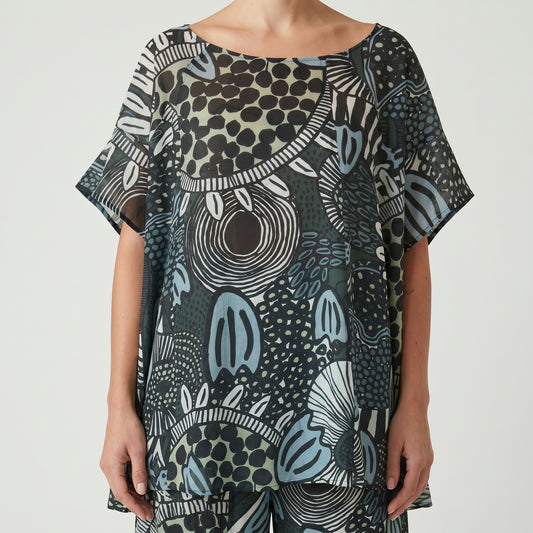 Abstract Print Short Sleeve Top