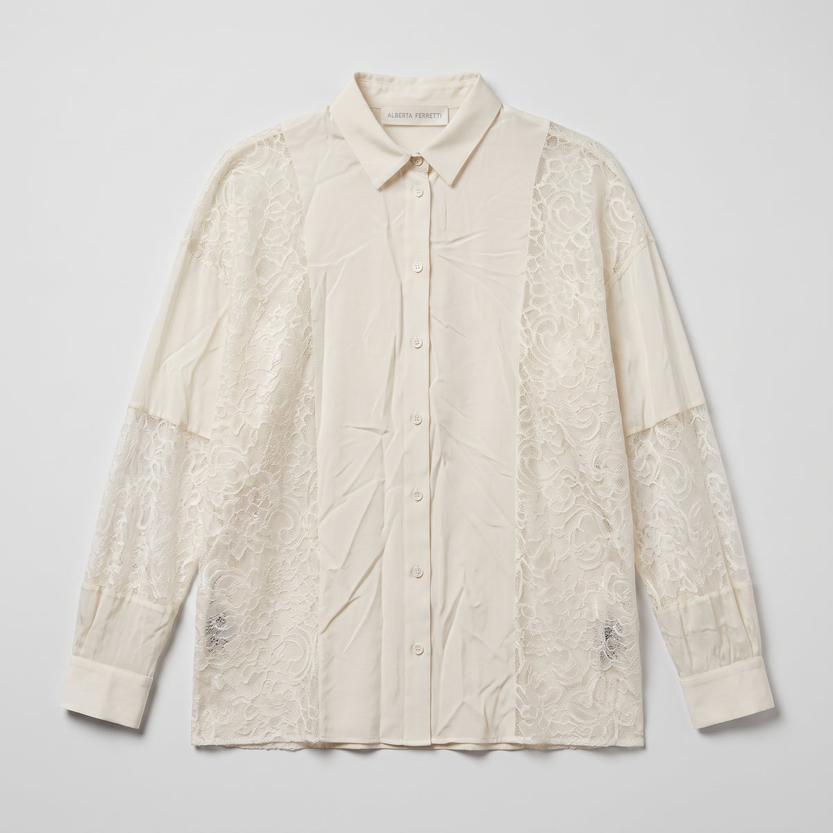 Elegant Lace Panel Button-Down Shirt