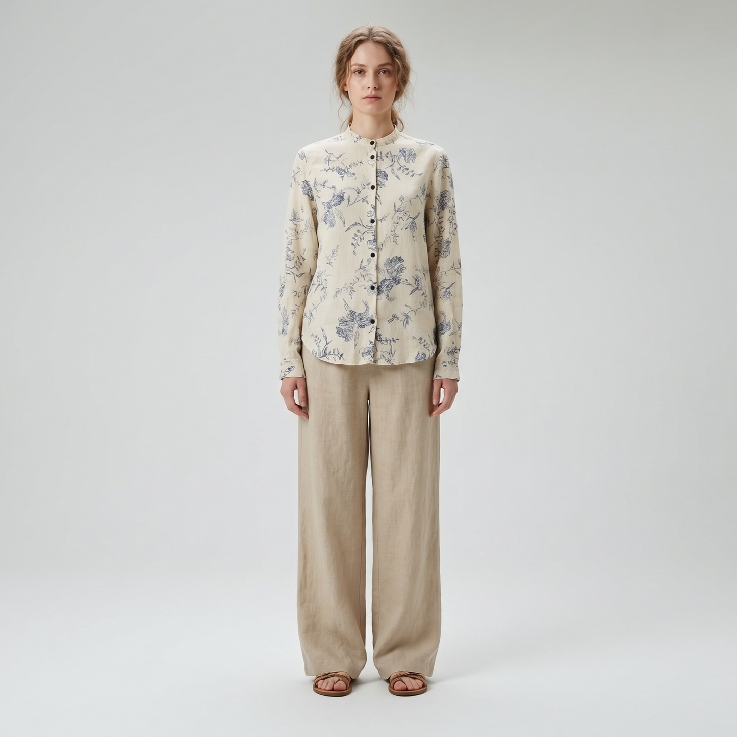 Floral Print Mandarin Collar Shirt