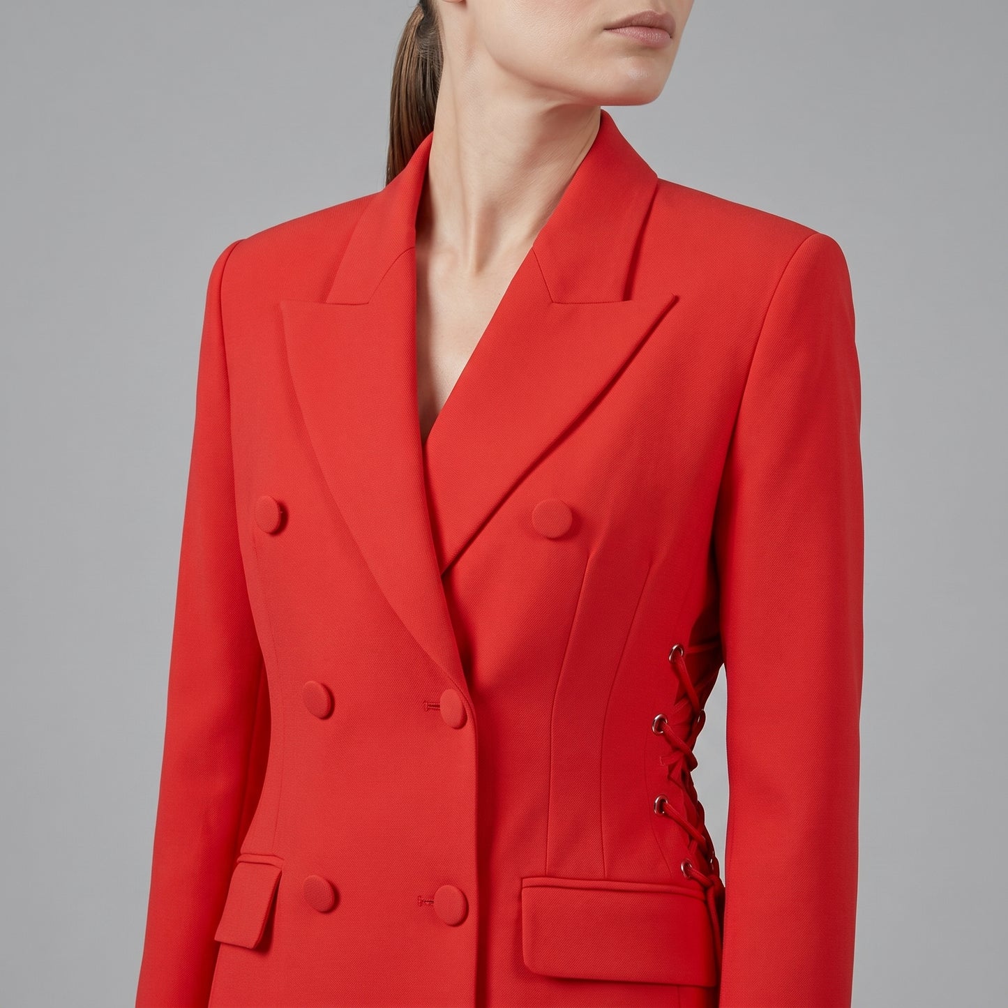 Tailored Lace Up Red Blazer