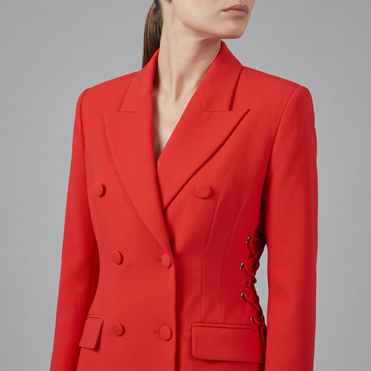 Tailored Lace Up Red Blazer