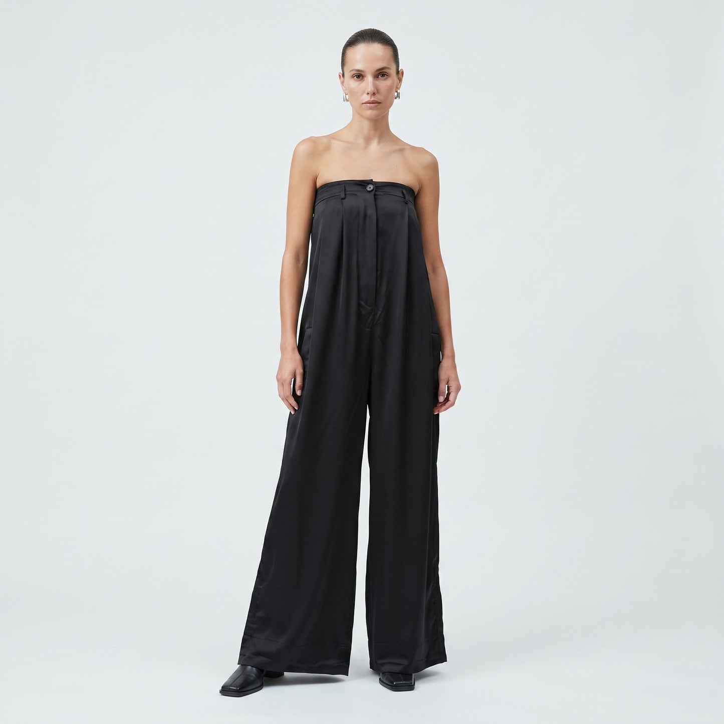 High-Waisted Satin Wide-Leg Trousers