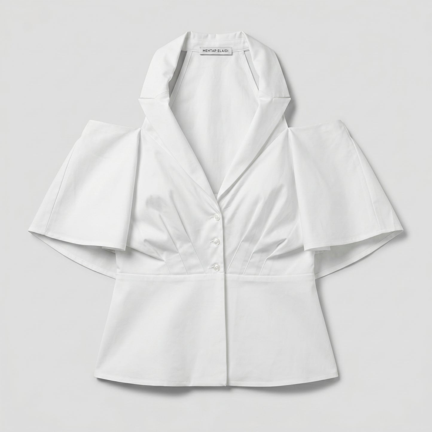 Sculptural Halter Cotton Blouse