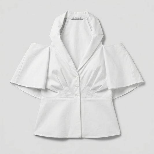 Sculptural Halter Cotton Blouse