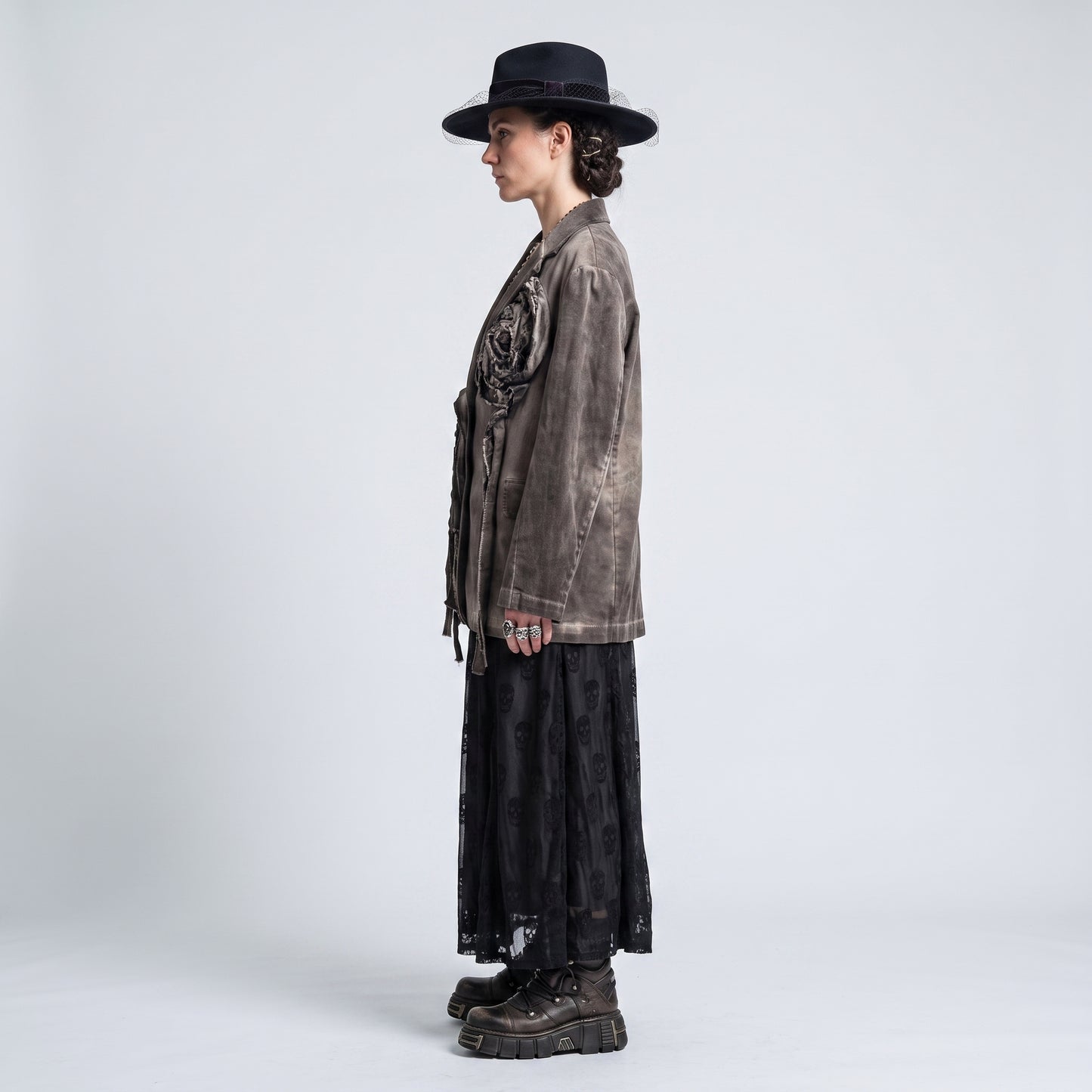 Distressed Floral Appliqué Blazer