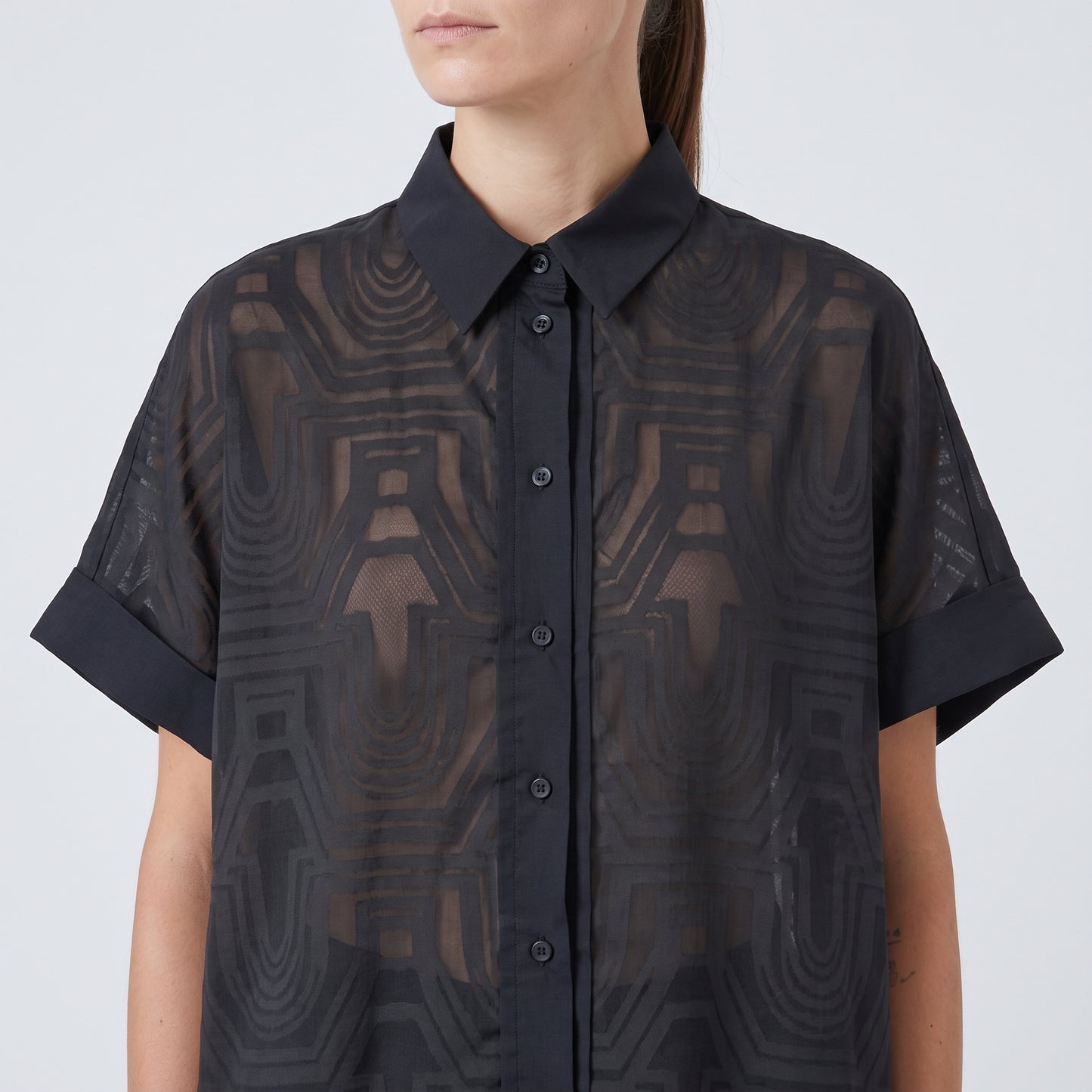 Sheer Geometric Short Sleeve Shirt
