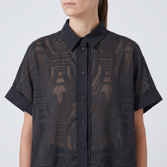 Sheer Geometric Short Sleeve Shirt