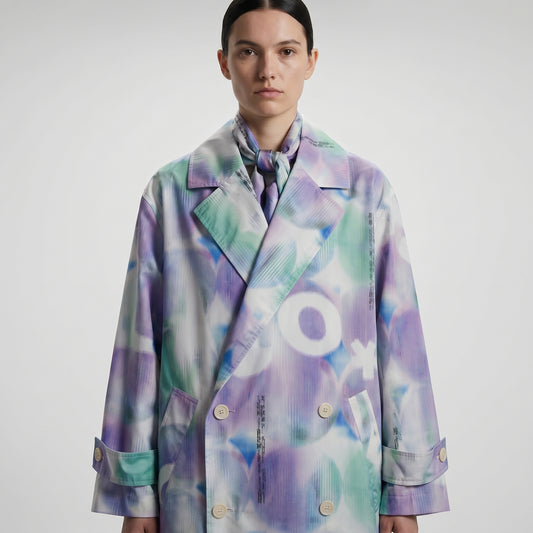Abstract Print Double-Breasted Coat