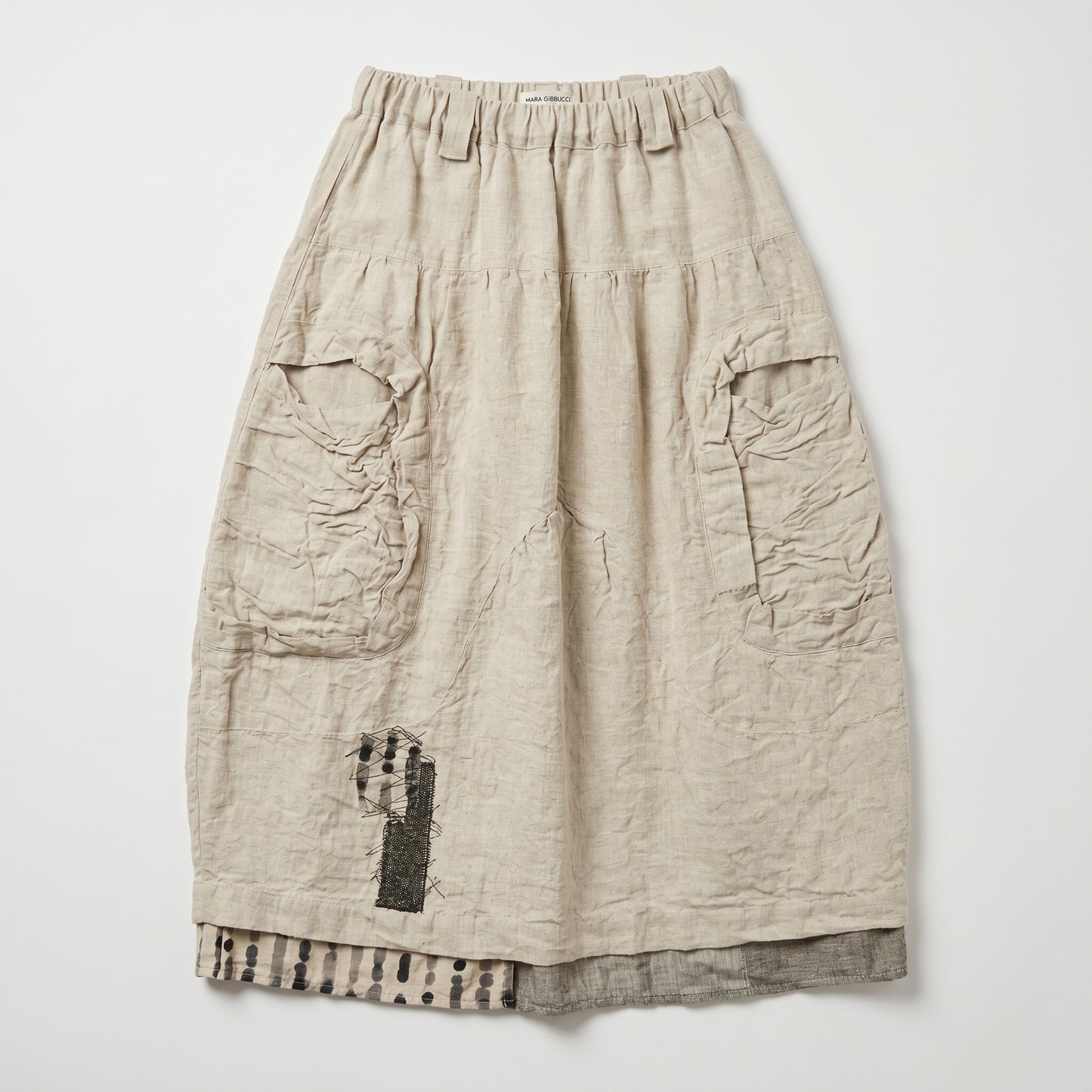 Textured Linen Cargo Midi Skirt