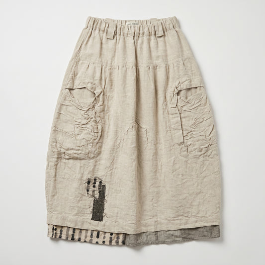 Textured Linen Cargo Midi Skirt