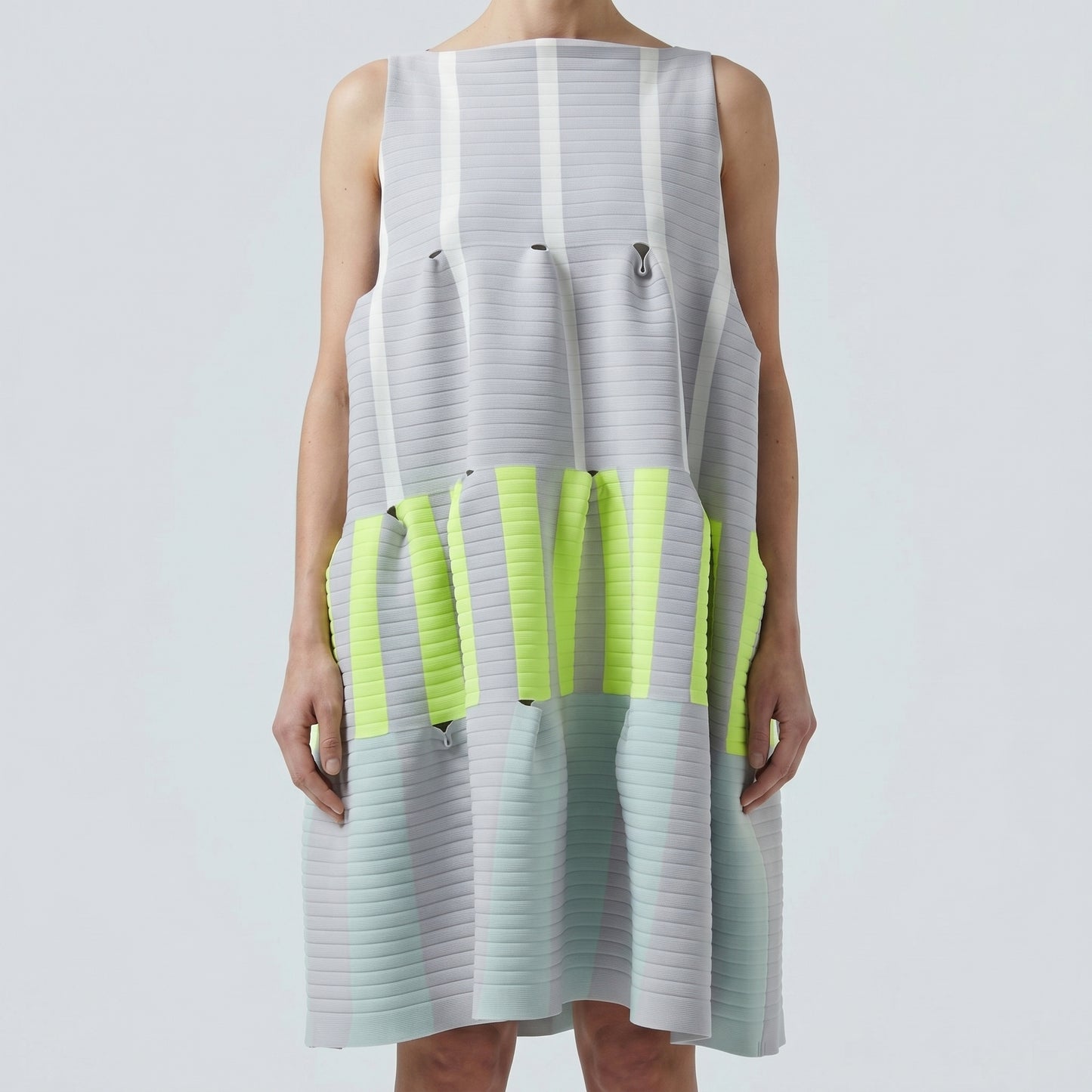 Architectural Ribbed Colorblock Shift Dress